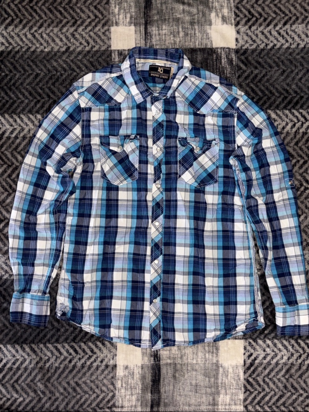 🐢Men's Blue Plaid Long-Sleeve Button-Down Shirt